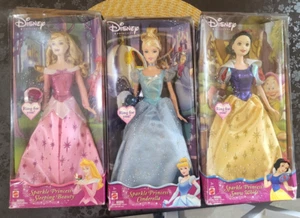 Mattel 2004 Disney Sparkle Princess Cinderella Sleeping Beauty Snow White w/Ring - Picture 1 of 10