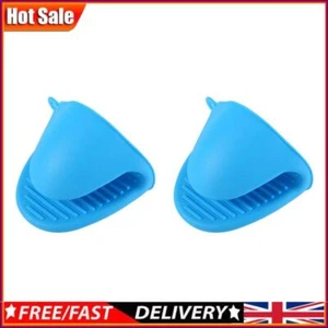 2pcs Silicone Oven Mitts Insulated Baking Gloves Hand Clip Kitchen Supply (Blue) - Picture 1 of 6