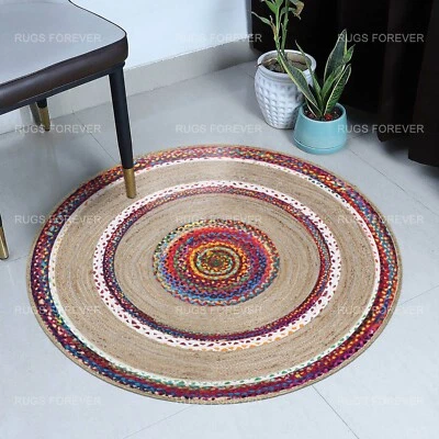 Tapis Rond En Jute Naturel Tissé À La Main Pour Cuisine Salon 3x3 Pieds - Image 1 of 4