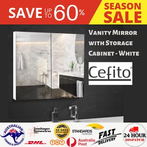 Bathroom Mirror Cabinet Wall 750mm Mirrorred Cupboard Storage 2-Door Shelves - Picture 1 of 6