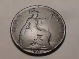1904 NICE GREAT BRITAIN BRONZE EDWARD VII ONE PENNY KM#794.2 MINTAGE 12,913,000! - Picture 1 of 2