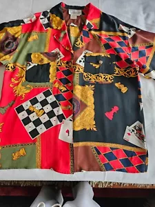 GARY FABRIKANT 100% SILK BLOUSE WITH CASINO OR CARD GAMES LARGE - Picture 1 of 18