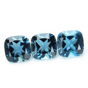 3,52 quilates natural topacio azul Londres 6 mm corte cojín 3 piezas gemas sueltas - Imagen 1 de 3