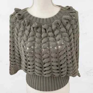 Wilster grauer Pullover mit Wellenschliff lockerer Strickschal Poncho Style S - Bild 1 von 6