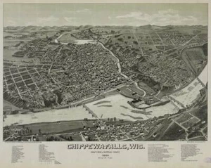Poster - Chippewa Falls WI Vintage Pictorial Map (1886) - Picture 1 of 21