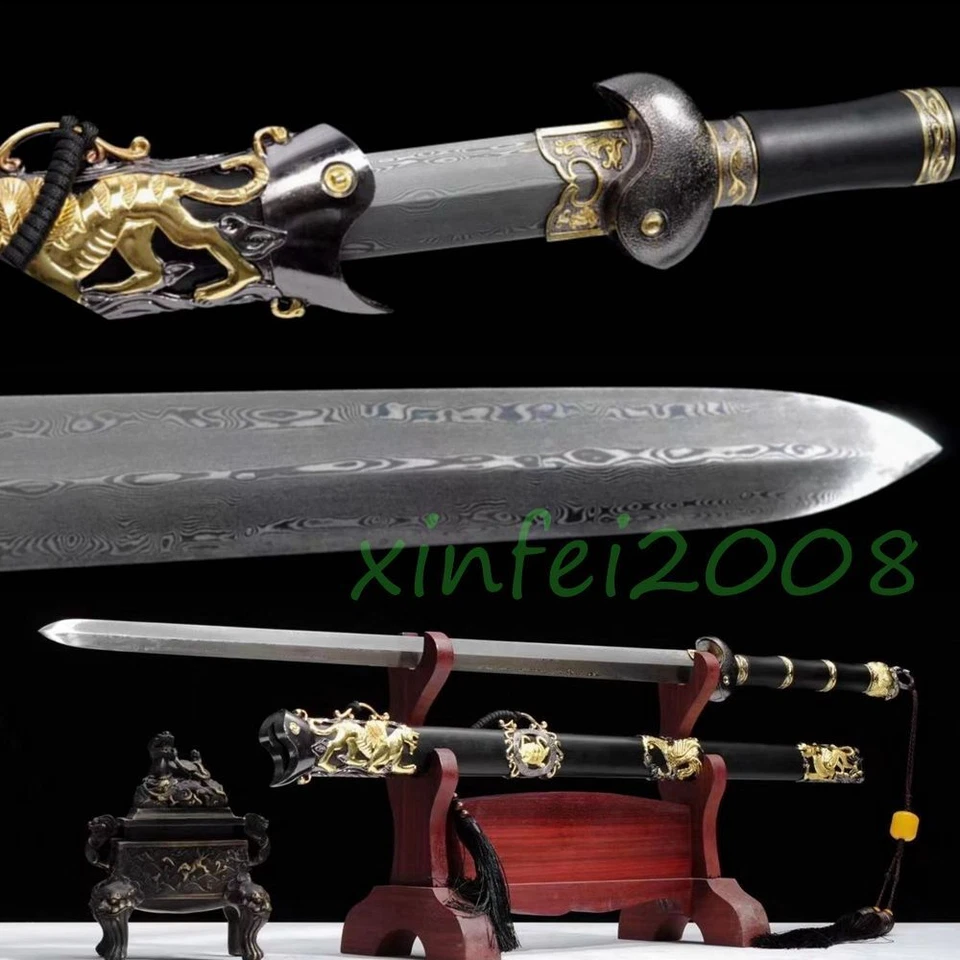 Handmade Chinese Kung Fu Sword Sharp Damascus Blade Wushu Tai Chi Jian Full Tang - Image 1 of 4