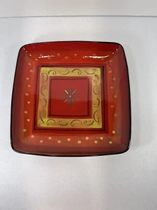 Crate & Barrel Dekoteller eckig rot gold Akzentteller Wohndeko selten - Bild 1 von 4