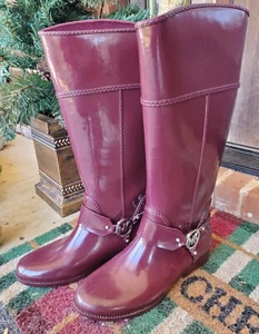 *Michael Kors*Fulton Harness Tall Rain Boots●Sz.9●Red Wine Color●Pre-Owned●CUTE! - Picture 1 of 14