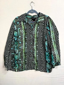 Maggie Barnes Shirt Damen IX Grün Classic Tribal Art Langarm Knopfleiste - Bild 1 von 6