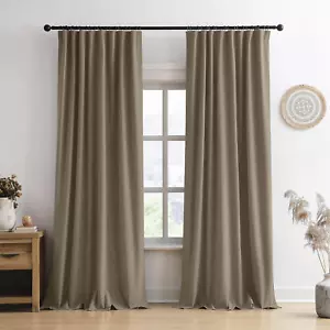 Linen Brown Blackout Curtains 144 Inch Long Pleated Hidden Tab Drapes W50Xl144 - Picture 1 of 12