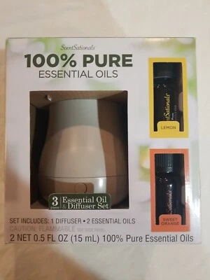 ScentSationals 100% PURE Essential Oils and Diffuser NEW IN BOX 3 PIECES - Image 1 of 4