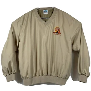 FAHRENHEIT V Neck Mens Sz L Beige Golf Embroidered Windbreaker Nylon Pullover - Picture 1 of 7