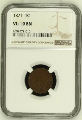 1871 NGC VG10BN  Indian cent - Image 1 of 2