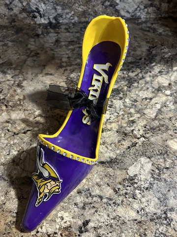 NFL MINNESOTA VIKINGS Decorative High Heel Shoe Wine Bottle Holder By Evergreen Cover