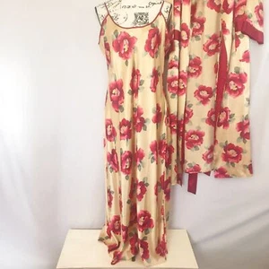 Crossing Pointe Satin 3-teilig Kohlrosen Nachthemd Robe Set Neu ohne Etikett - Bild 1 von 10