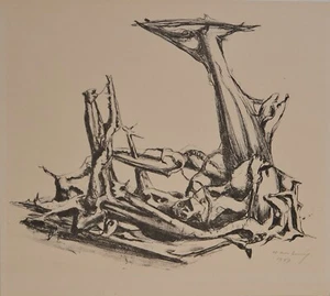 Karl Hartung  /Lithografie /1947 / handsigniert/ Phantastisches Gerippe - Bild 1 von 2