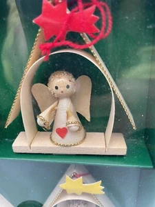 6 Thin Shaved wood German Hirschmann Christmas Ornaments Angel Vtg Erzgebirge - Picture 1 of 5