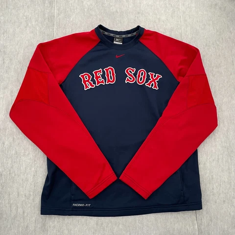 Boston Red Sox Sweater Adult Medium Blue Nike Therma Fit Pullover Center Swoosh Cover