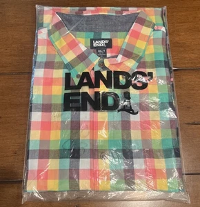 Lands’ End Men’s Madras Shirt 3XL Tall (54-56) Rainbow Check Short Sleeves - Picture 1 of 8
