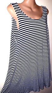 H&M size Large Navy mix striped pattern stretchy sleeveless short summer dress - Picture 1 of 5