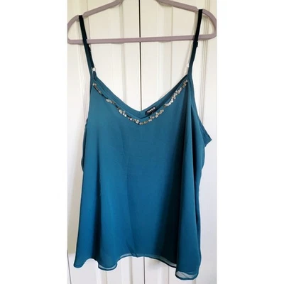 Torrid 3 Deep Teal Chiffon Sequin Cami Shirt Top Sleeveless Size XL NWT RV $45 - Image 1 of 4