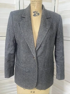 80s 90s Sag Harbor Women’s Jacket Blazer Lined Gray Wool Blend One-Button 8P - Picture 1 of 7