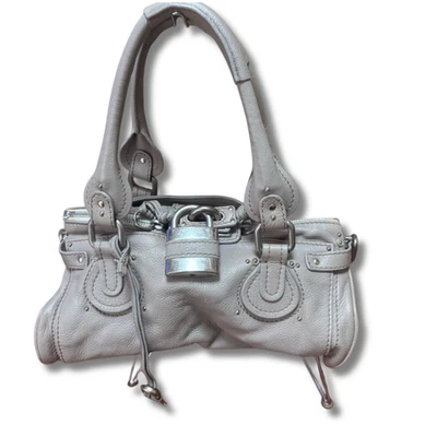 Bolso de mano de cuero Chloe Paddington gris beige color raro bloqueo llave bolsa antipolvo NNBi63 Foto 1 de 4