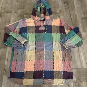 Vintage Angelique Hooded Sweater Free Size Patchwork Drug Rug Lightweight - Picture 1 of 12