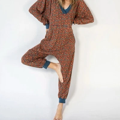Natural Life Johnnie Cotton Jumpsuit Slouchy Women’s XS oversized Boho Floral - image 1 of 4