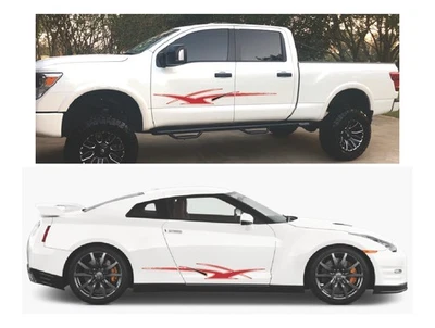 2 КРАСНЫХ графических наклейки с акцентом на сторону понтона лодки прицепа автофургона автомобиля грузовика 22 дюйма - Изображение 1 из 2