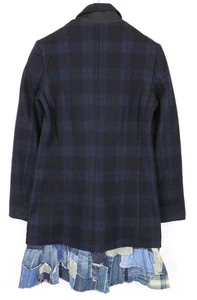 DESIGUAL Snowrobot Women's Coat 42 Blue Wool Cotton Blend Checked Button-Up * - Picture 1 of 12