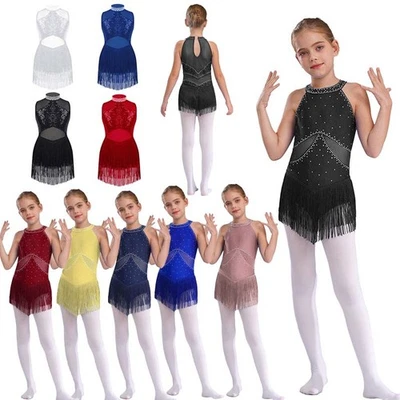 UK Girls Kids Sequins Latin Jazz Dance Leotard Dress Ballet Dancewear Costume - Image 1 of 3