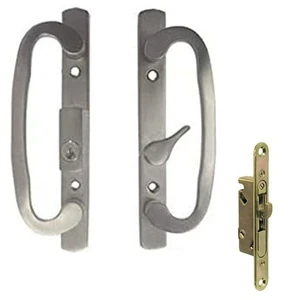 Kit de manija de puerta de patio cerradura/placa frontal de mortaja, posición B, cromo cepillado, con llave - Imagen 1 de 2