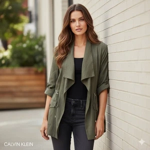 Chaqueta utilitaria Calvin Klein XL para mujer verde oliva frente abierto cordón nueva con etiquetas $13 - Imagen 1 de 14