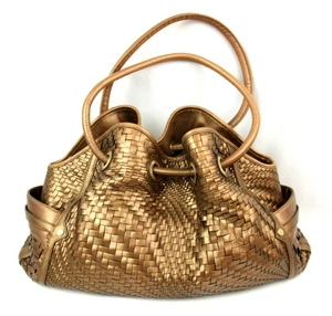 Cole Haan Woven Leather Double Strap Large Shoulder Bag Hobo Handbag Copper - Picture 1 of 13