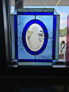 Framed Dolphin Stained Glass Sun Catcher Window Hanging 12"x16" - Picture 1 of 10