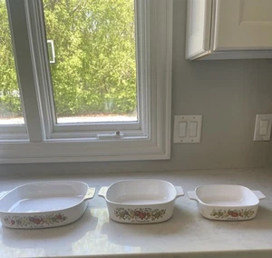 3 CORNING WEAR L’Echalote ‘Spice Of Life’ Casserole Dishes With Handles Vintage - Picture 1 of 8