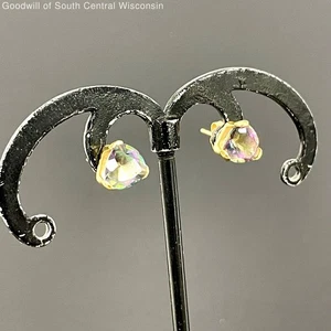 14K Yellow Gold Trilliant Cut Mystic Topaz Post Stud Earrings, 1.30g - Picture 1 of 6