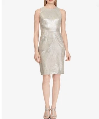 NWT Women Size 14 Lauren Ralph Lauren Silver Metallic Faux Suede Party Dress - Image 1 of 4