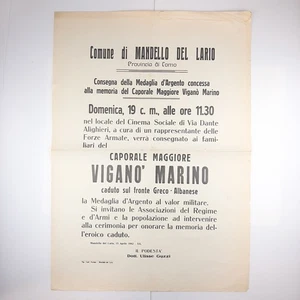 Manifesto poster Comune di Mandello del Lario Lecco Italia anno 1942 - Picture 1 of 1