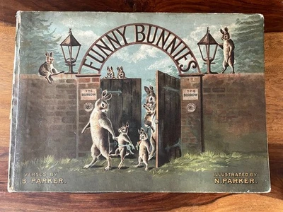 Funny Bunnies 1907 1st Ed Parker Illustrations Oversized Edwardian Bunny Book 🎄 Foto 1 de 4