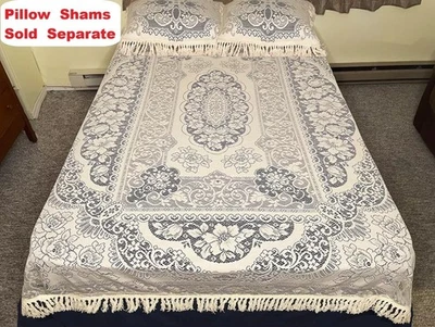 Lace Coverlet Somerset Rose Ivory Full Fringe 78" x 92" Cotton Blend Bedspread - Image 1 of 4