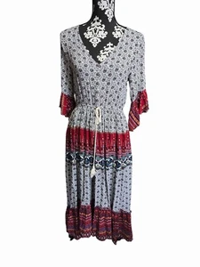 Maxi abito Umgee Boho floreale orlo con volant medio boho nappe - Foto 1 di 4