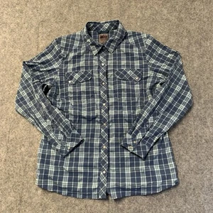 REI Northway Shirt Womens L Blue Plaid Snap Up Long Sleeve - Bild 1 von 15