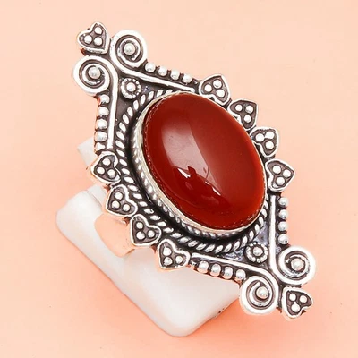 Joyería de plata hecha a mano con piedras preciosas de cornalina roja "8" Foto 1 de 4