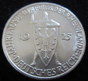 MDS DEUTSCHES REICH WEIMAR DREI 3 REICHSMARK 1925 D "RHEINLANDE", SILBER #B - Bild 1 von 2