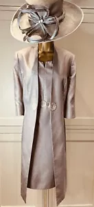 Jacques Vert UK 14 Silver Grey Shantung Shift Dress & Longline Occasion Jacket - Picture 1 of 23