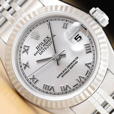 ROLEX Ladies Datejust 79174 Quadrante Romano Argento ORO Bianco Acciaio Orologio - Immagine 1 di 4