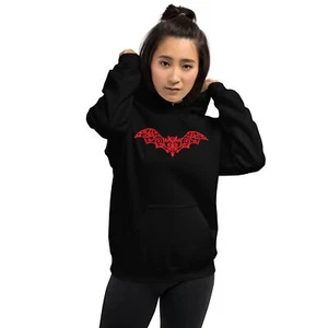 Gothic Wrought Iron Style Vine Bat Unisex Hoodie Sweatshirt Red Print - Picture 1 of 52