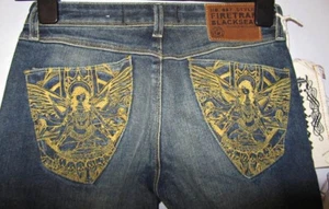 Y2K FIRETRAP BLACKSEAL EMBROIDERED ANGEL SKINNY JEANS Sz - 26"W 34"L rrp - £79 - Picture 1 of 7